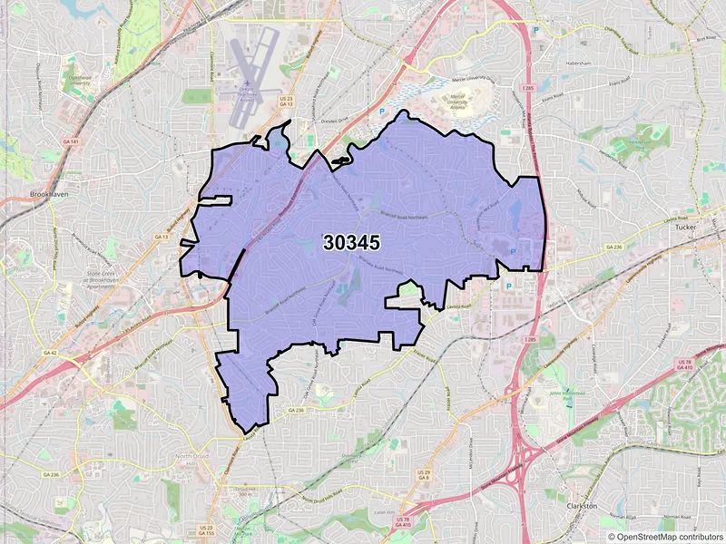 Map of ZIP Code 30345 — Atlanta, GA