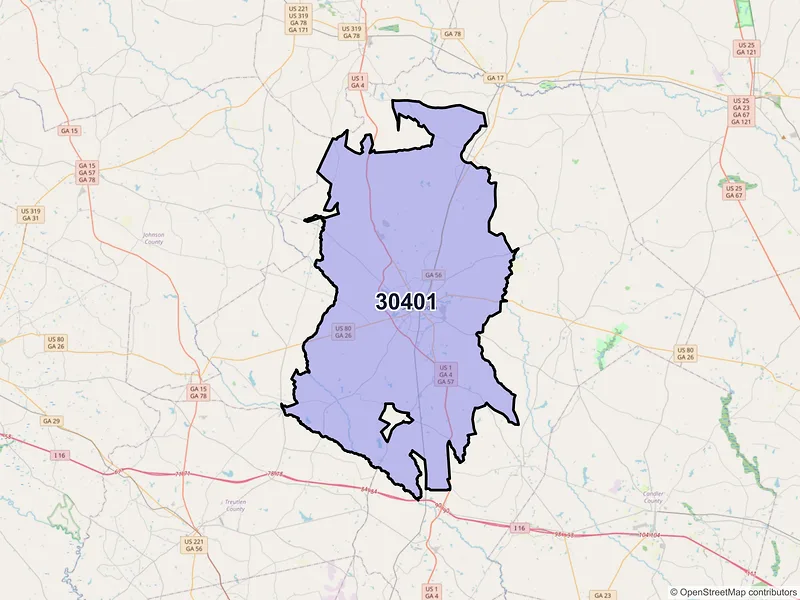 Map of ZIP Code 30401 — Swainsboro, GA