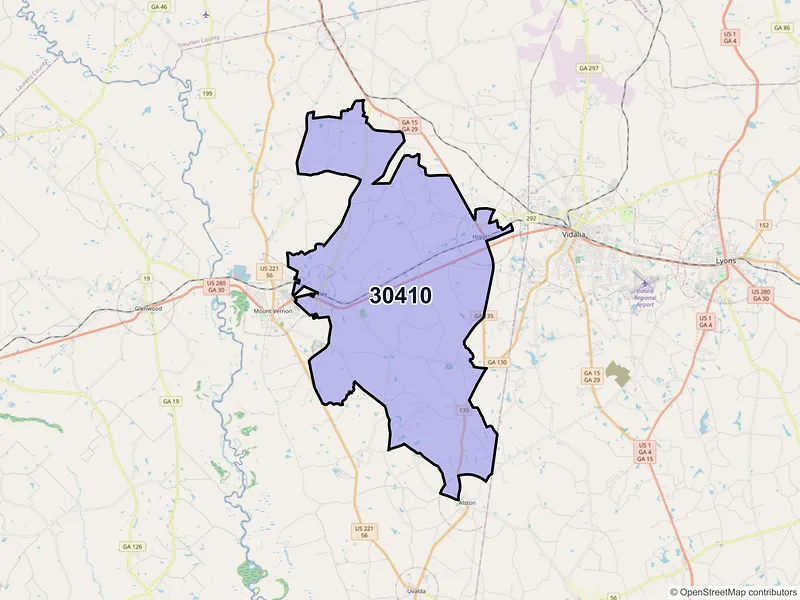 Map of ZIP Code 30410 — Ailey, GA