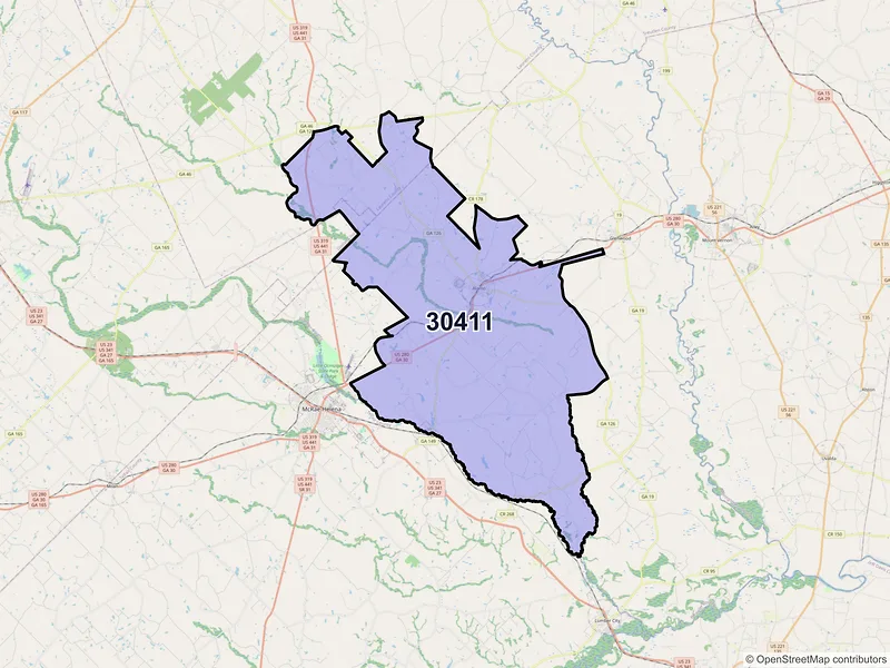 Map of ZIP Code 30411 — Alamo, GA