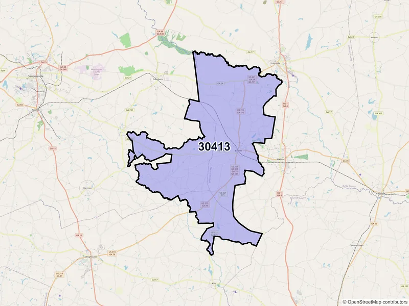 Map of ZIP Code 30413 — Bartow, GA