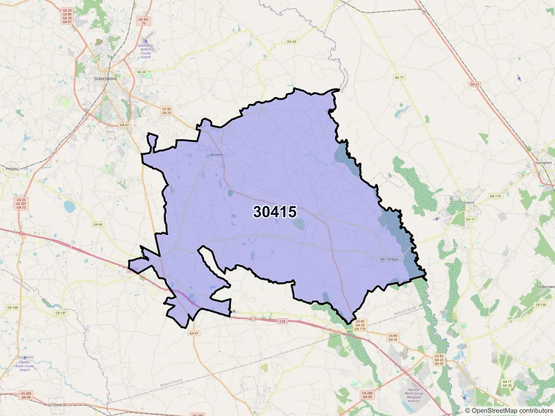 Map of Brooklet, Georgia and ZIP codes