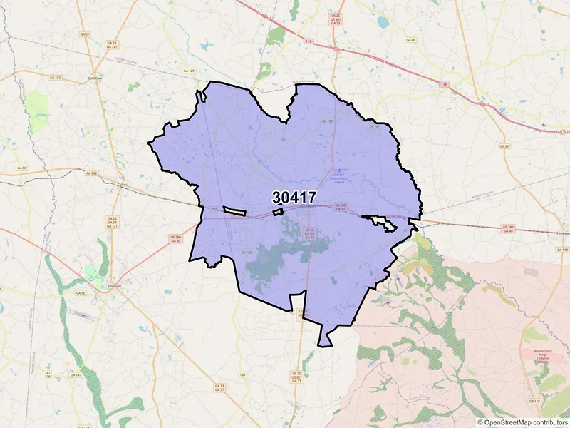 Map of ZIP Code 30417 — Claxton, GA