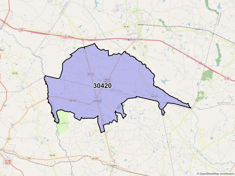 Map of ZIP Code 30420 — Cobbtown, GA