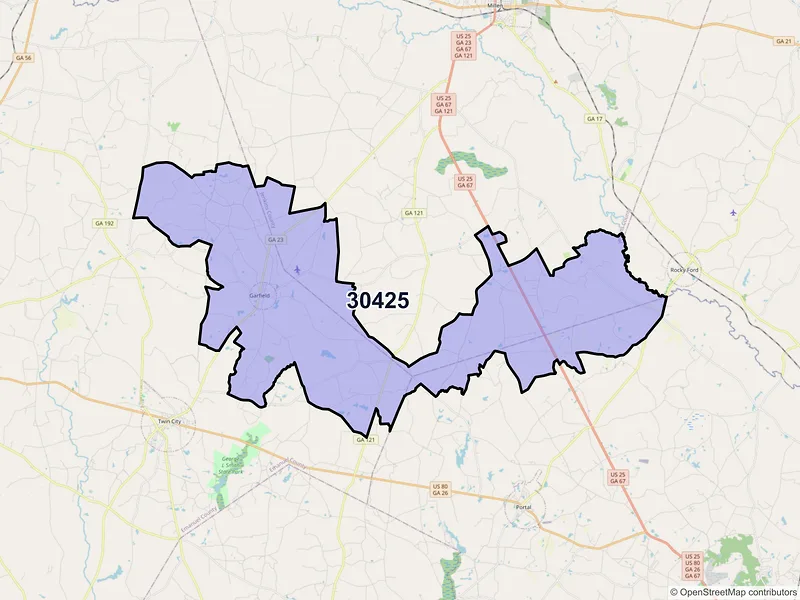 Map of ZIP Code 30425 — Garfield, GA