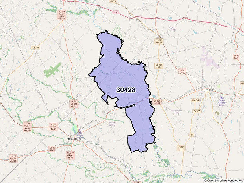 Map of ZIP Code 30428 — Glenwood, GA