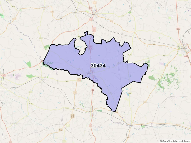 Map of ZIP Code 30434 — Louisville, GA