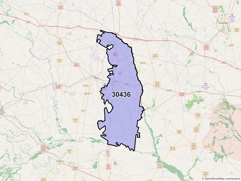 Map of ZIP Code 30436 — Lyons, GA