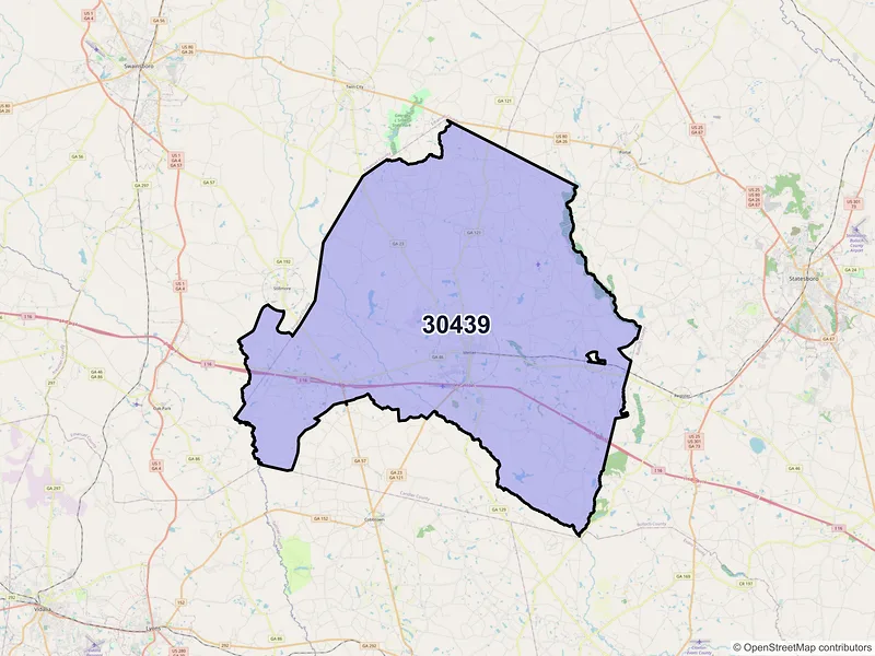 Map of ZIP Code 30439 — Metter, GA