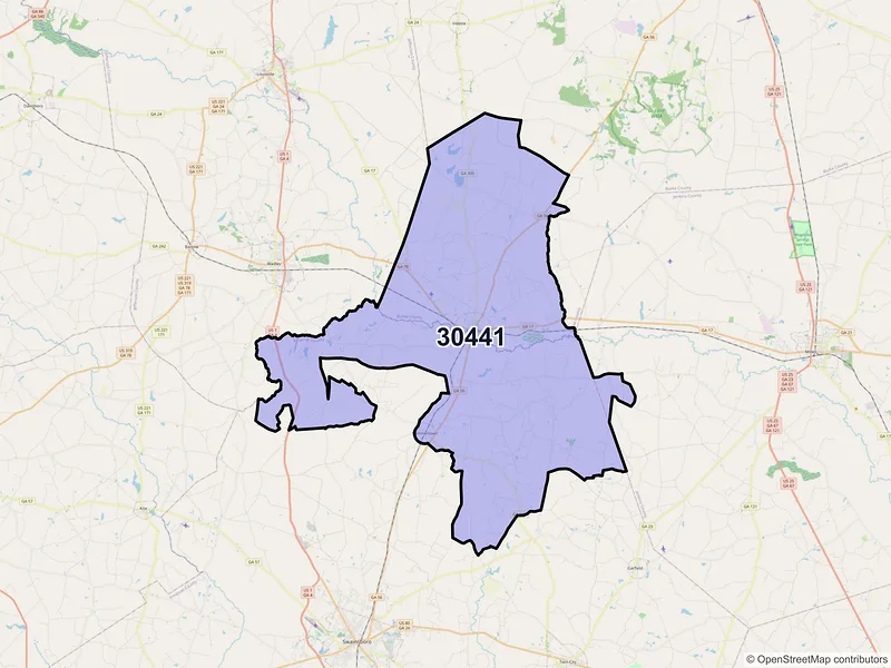 Map of ZIP Code 30441 — Midville, GA