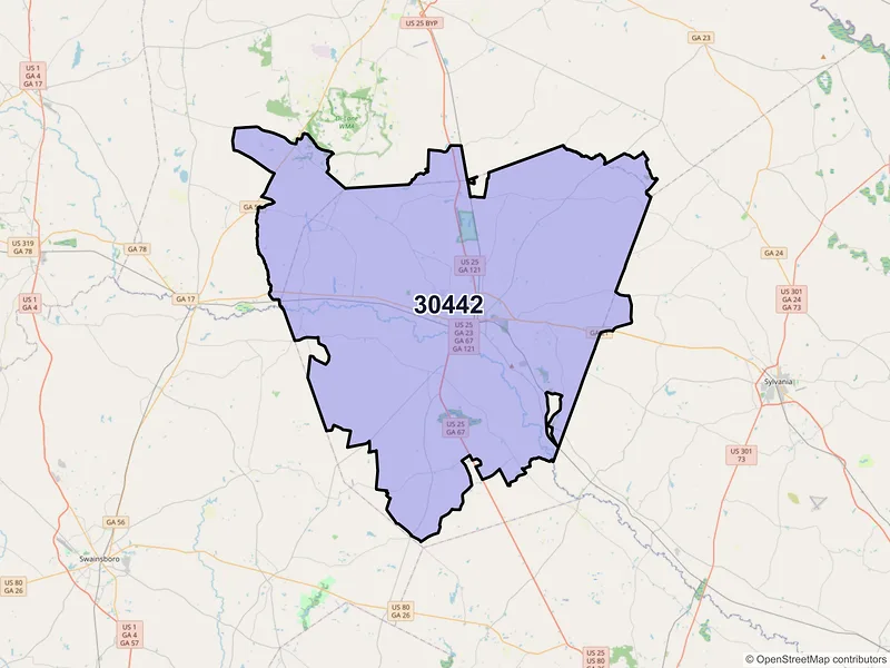 Map of ZIP Code 30442 — Millen, GA