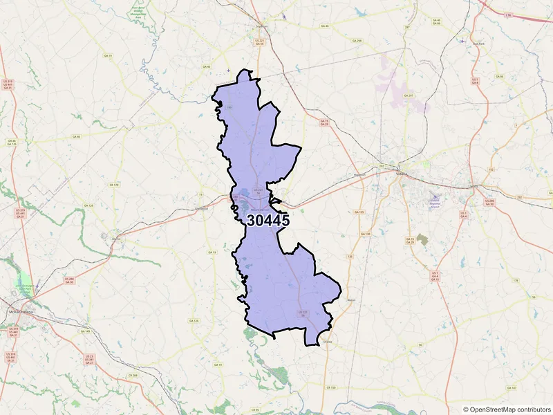 Map of ZIP Code 30445 — Mount Vernon, GA