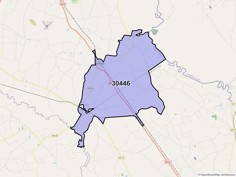 Map of ZIP Code 30446 — Newington, GA