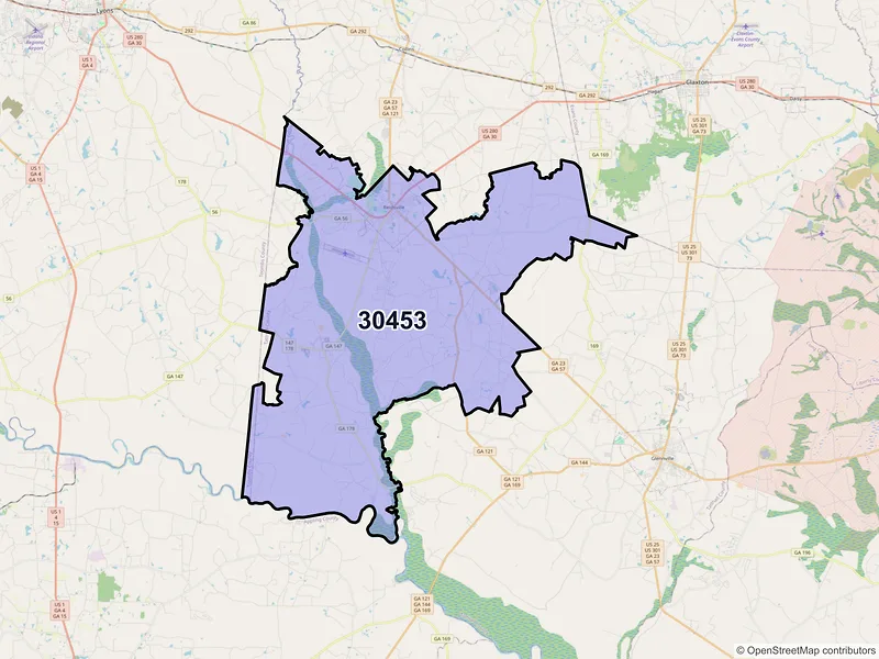 Map of ZIP Code 30453 — Reidsville, GA