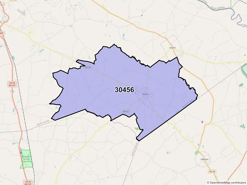 Map of ZIP Code 30456 — Sardis, GA