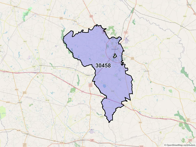 Map of ZIP Code 30458 — Statesboro, GA