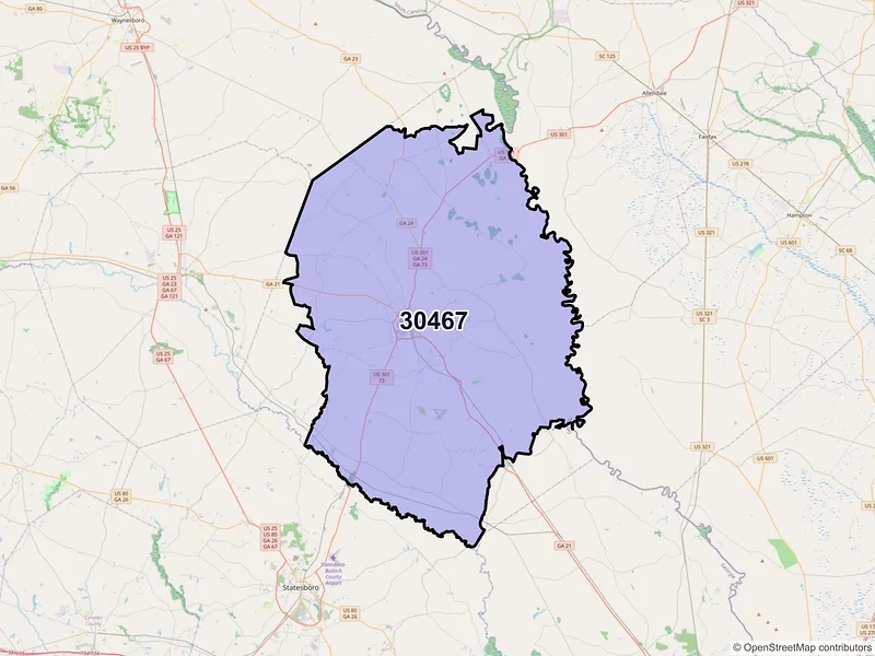 Map of ZIP Code 30467 — Sylvania, GA