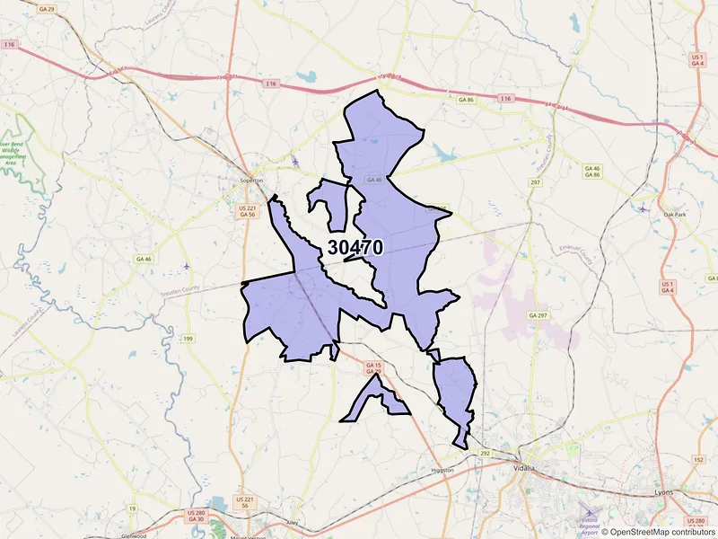 Map of ZIP Code 30470 — Tarrytown, GA