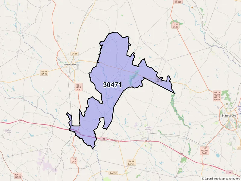 Map of Twin City, Georgia and ZIP codes