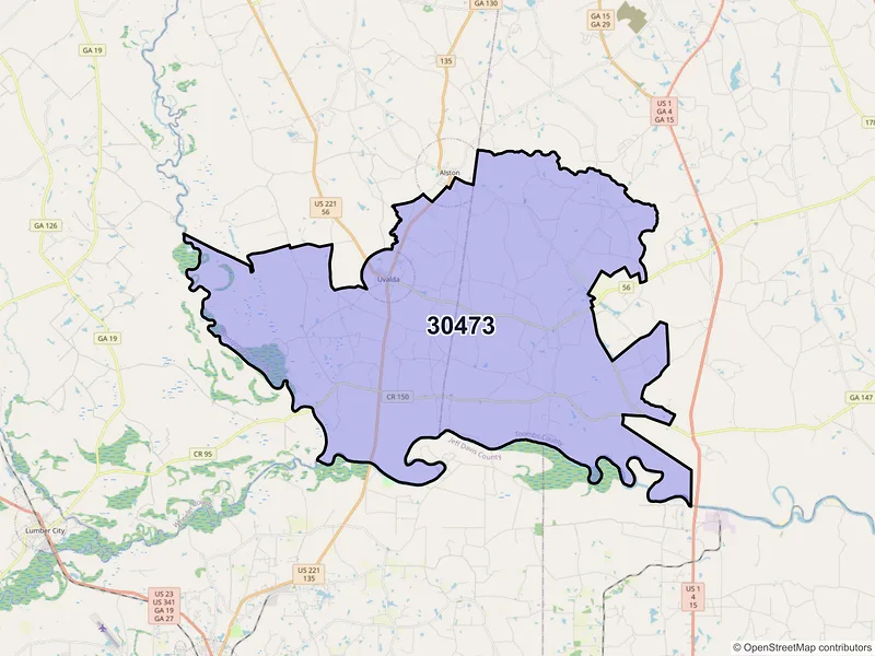 Map of Uvalda, Georgia and ZIP codes