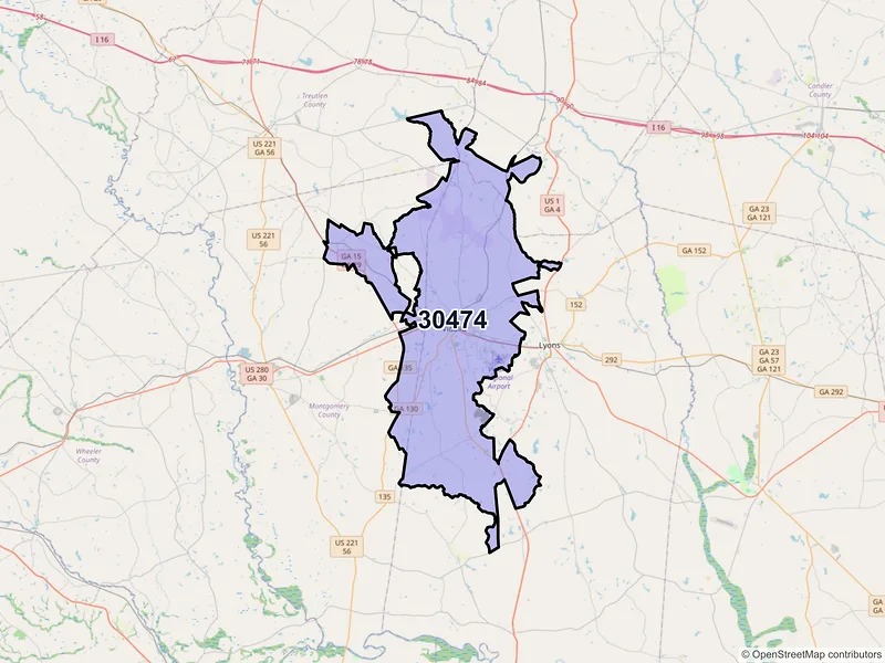 Map of ZIP Code 30474 — Vidalia, GA