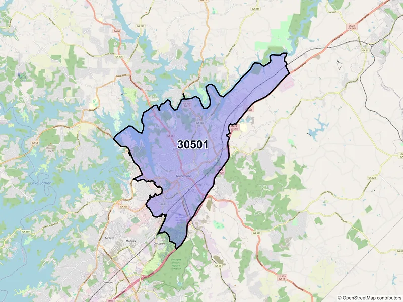 Map of ZIP Code 30501 — Gainesville, GA