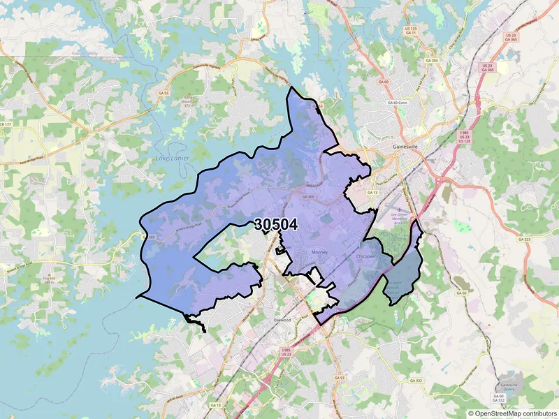 Map of ZIP Code 30504 — Gainesville, GA