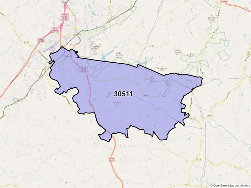 Map of ZIP Code 30511 — Baldwin, GA