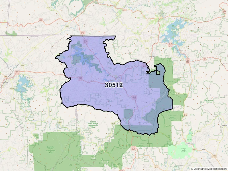 Map of ZIP Code 30512 — Blairsville, GA