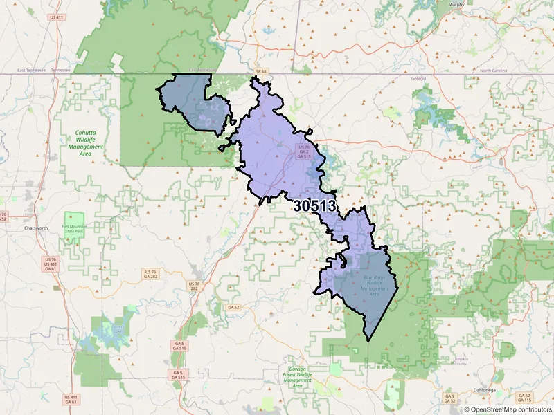 Map of ZIP Code 30513 — Blue Ridge, GA
