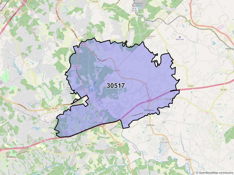Map of ZIP Code 30517 — Braselton, GA
