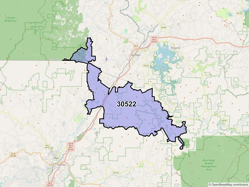 Map of ZIP Code 30522 — Cherry Log, GA