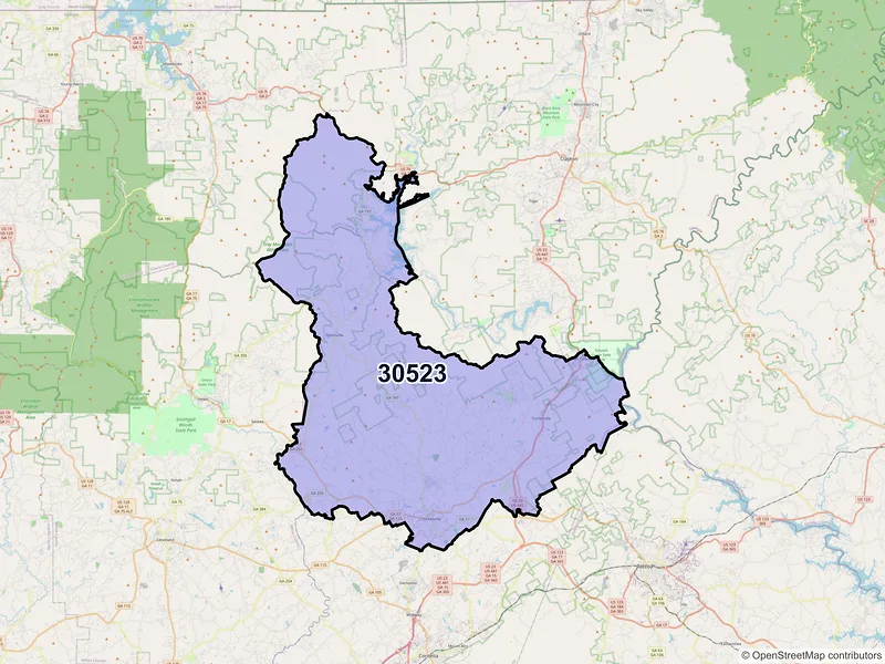 Map of ZIP Code 30523 — Clarkesville, GA