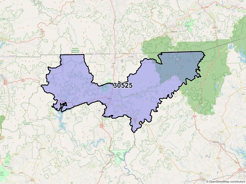 Map of ZIP Code 30525 — Clayton, GA