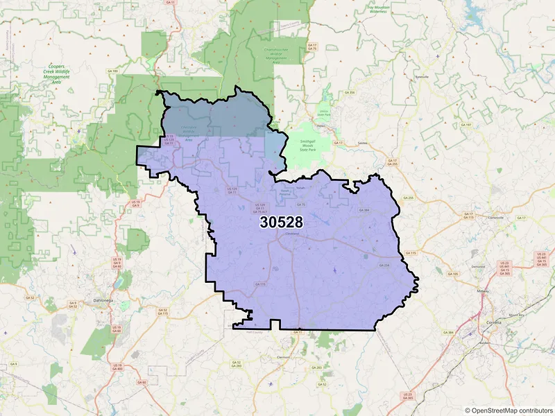 Map of ZIP Code 30528 — Cleveland, GA