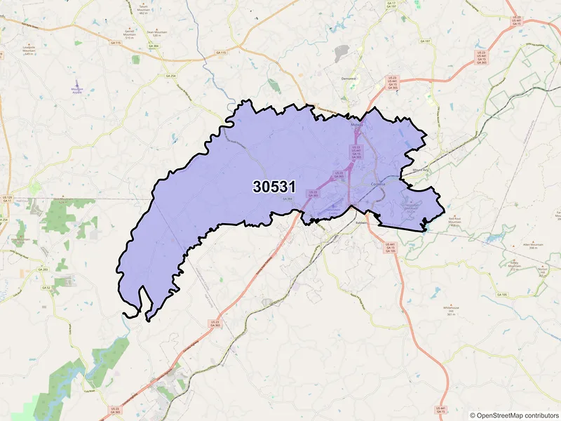 Map of ZIP Code 30531 — Cornelia, GA