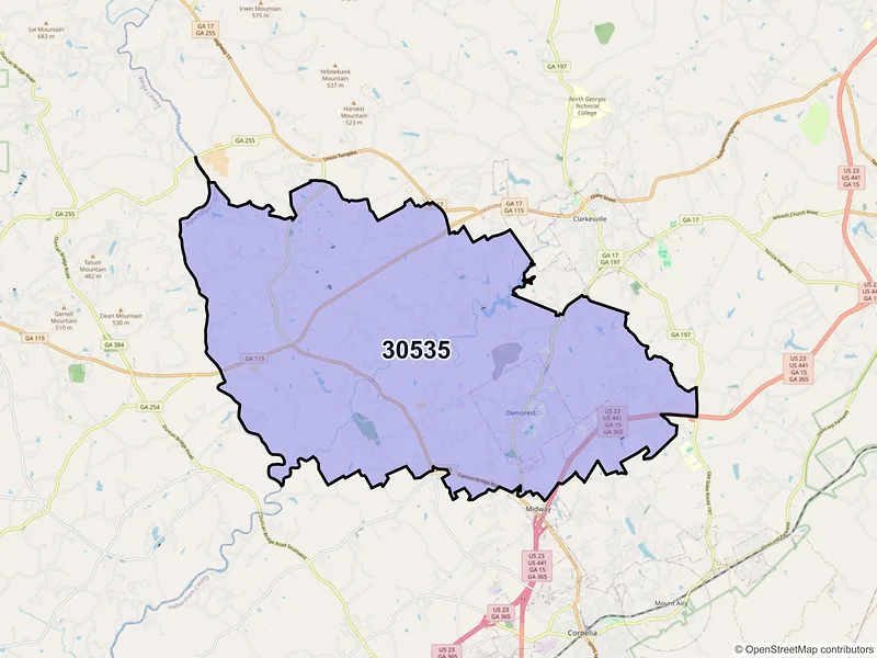 Map of Demorest, Georgia and ZIP codes