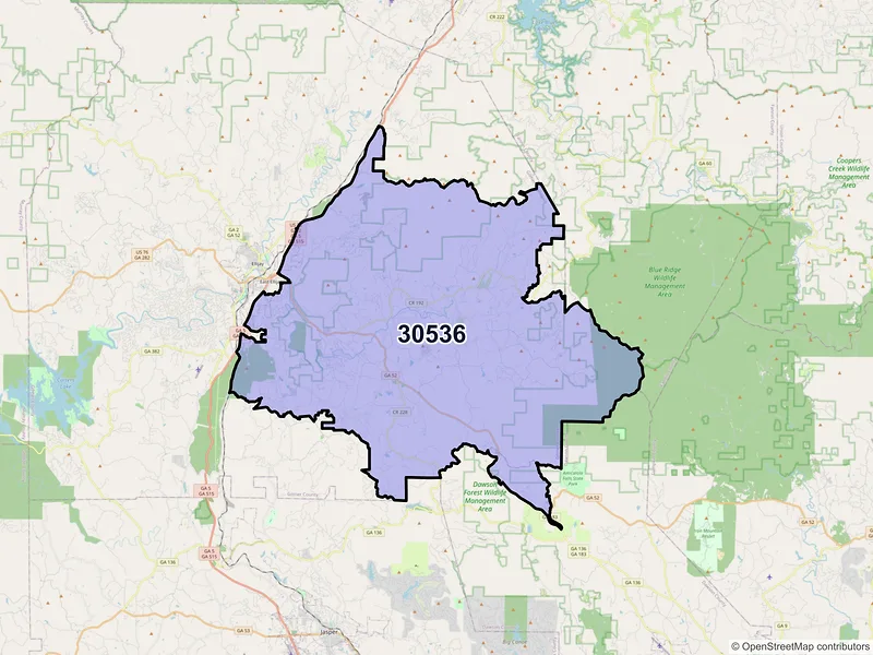Map of ZIP Code 30536 — Ellijay, GA