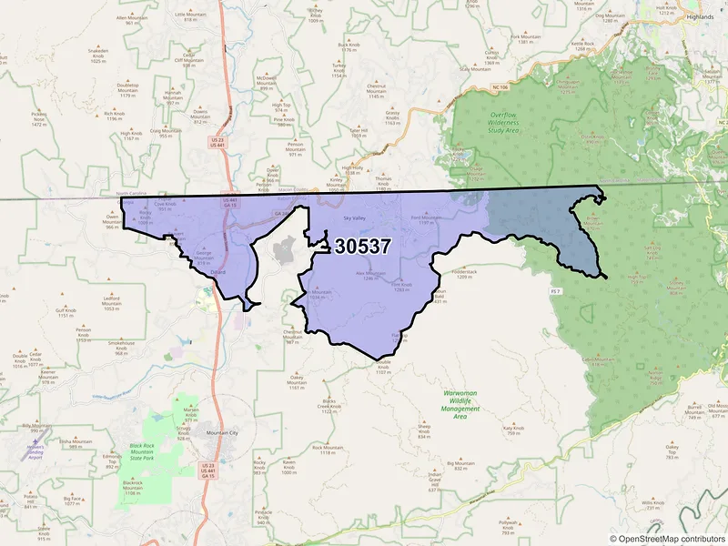 Map of ZIP Code 30537 — Dillard, GA