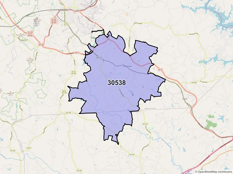 Map of Eastanollee, Georgia and ZIP codes