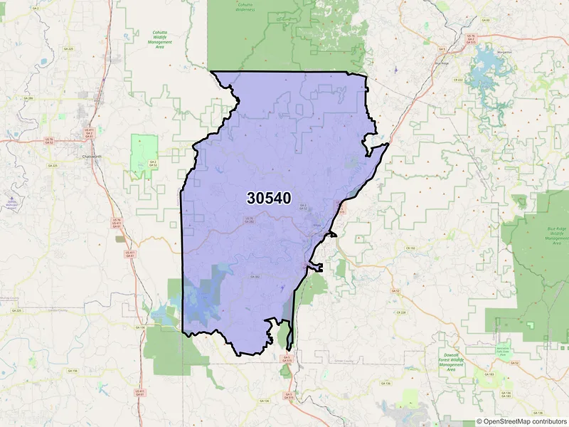 Map of ZIP Code 30540 — Ellijay, GA