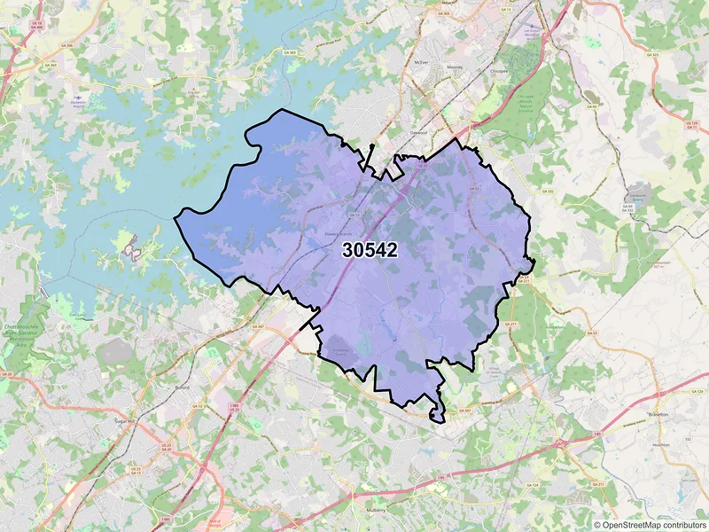 Map of ZIP Code 30542 — Flowery Branch, GA