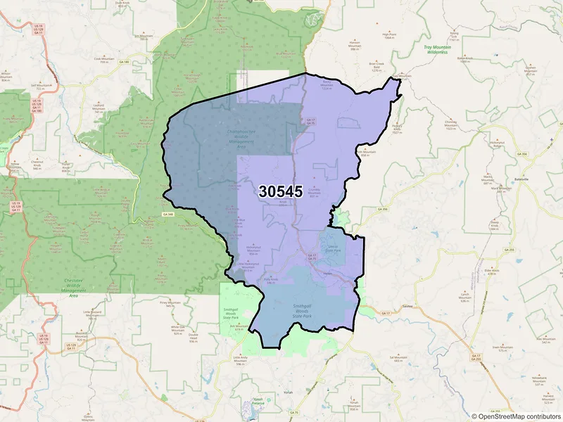 Map of ZIP Code 30545 — Helen, GA