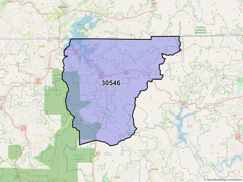 Map of Hiawassee, Georgia and ZIP codes