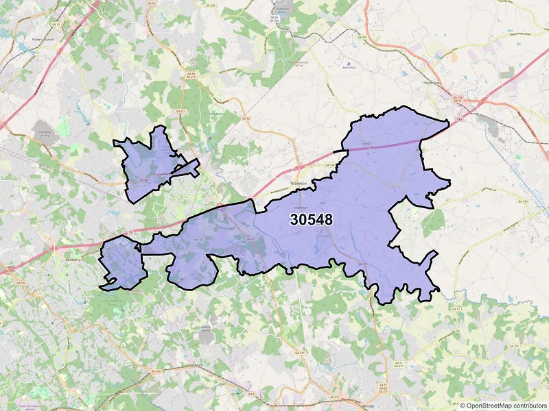 Map of Hoschton, Georgia and ZIP codes