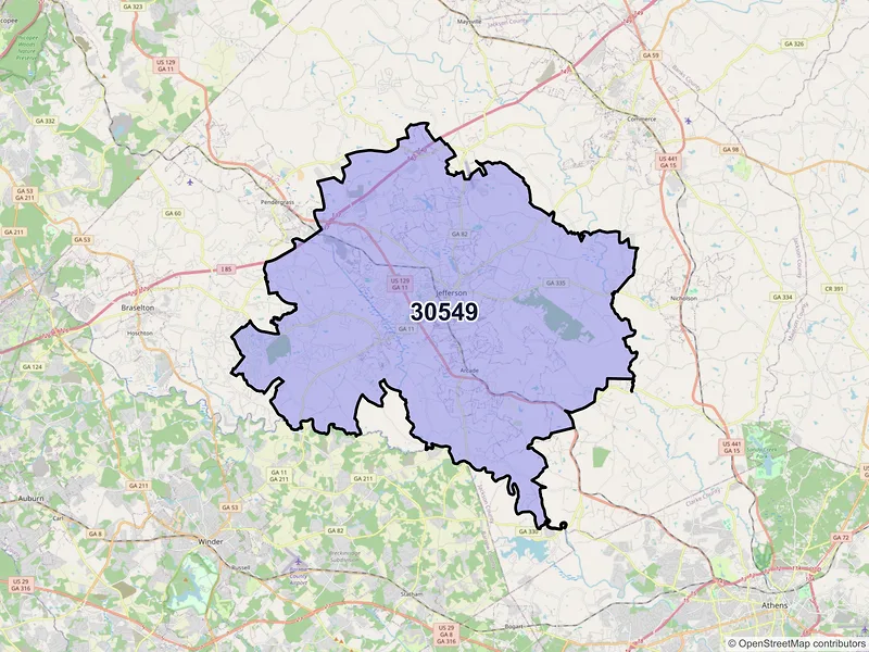 Map of ZIP Code 30549 — Jefferson, GA