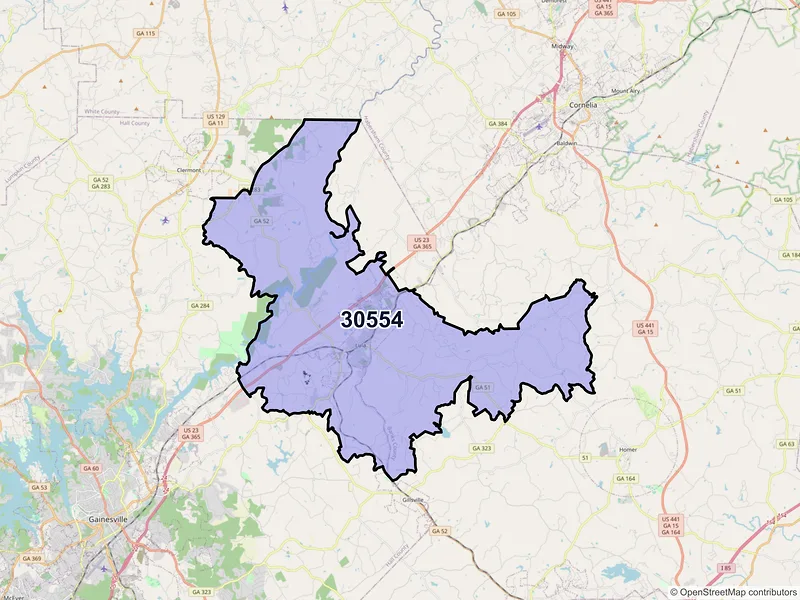 Map of ZIP Code 30554 — Lula, GA