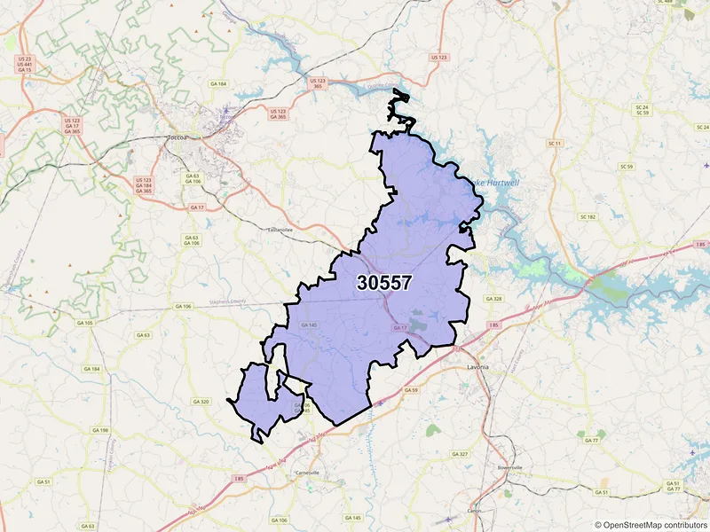 Map of ZIP Code 30557 — Martin, GA