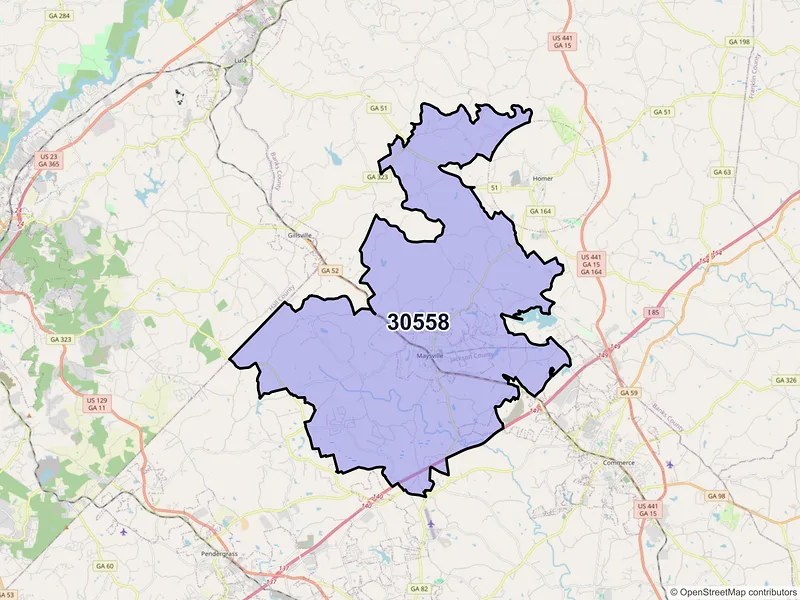 Map of ZIP Code 30558 — Maysville, GA