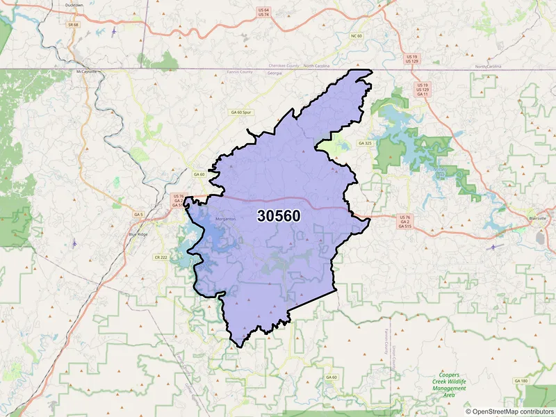 Map of ZIP Code 30560 — Morganton, GA